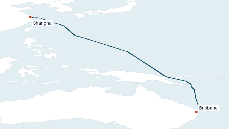Sea route map from Brisbane to Shanghai &mdash; 4215 nautical miles
