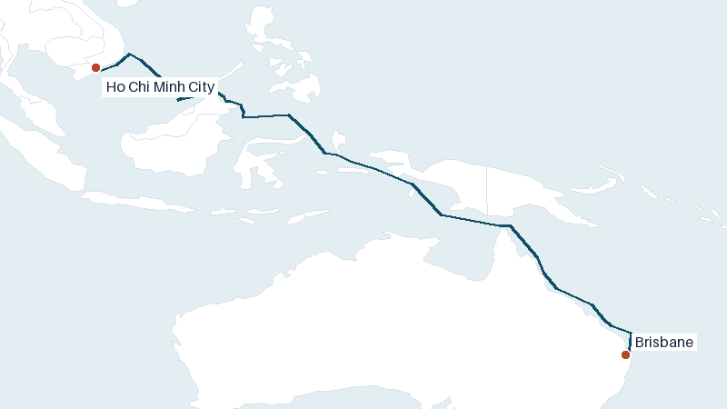 Sea route map from Ho Chi Minh City to Brisbane &mdash; 4218 nautical miles