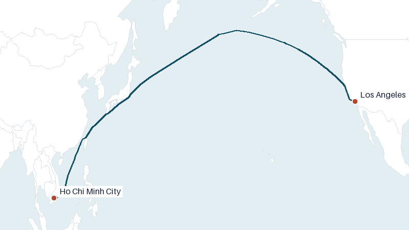 Sea route map from Ho Chi Minh City to Los Angeles &mdash; 7269 nautical miles