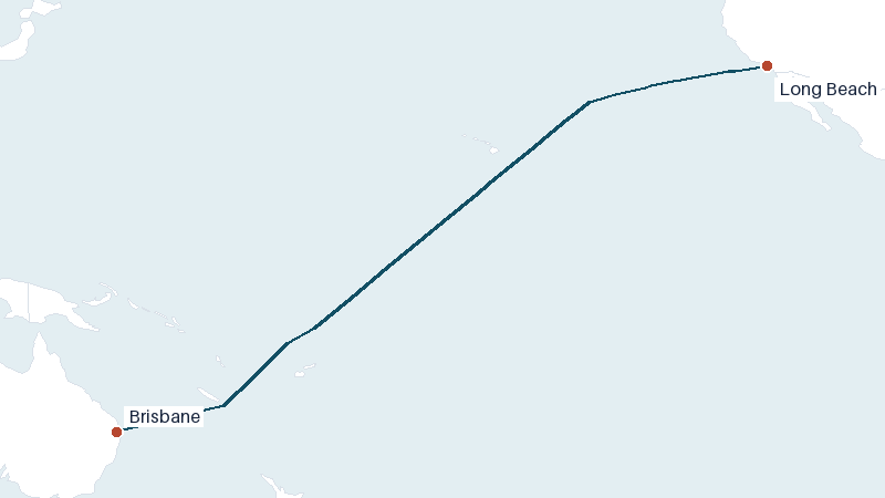 Sea route map from Long Beach to Brisbane &mdash; 6370 nautical miles
