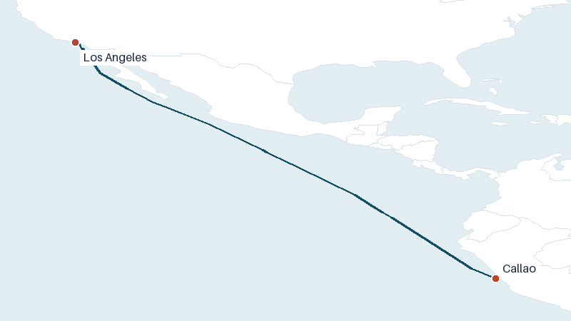 Sea route map from Los Angeles to Callao &mdash; 3682 nautical miles