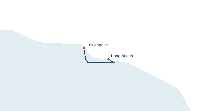 Sea route map from Los Angeles to Long Beach &mdash; 42 nautical miles
