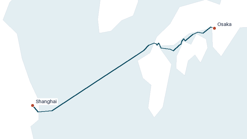 Sea route map from Osaka to Shanghai &mdash; 767 nautical miles