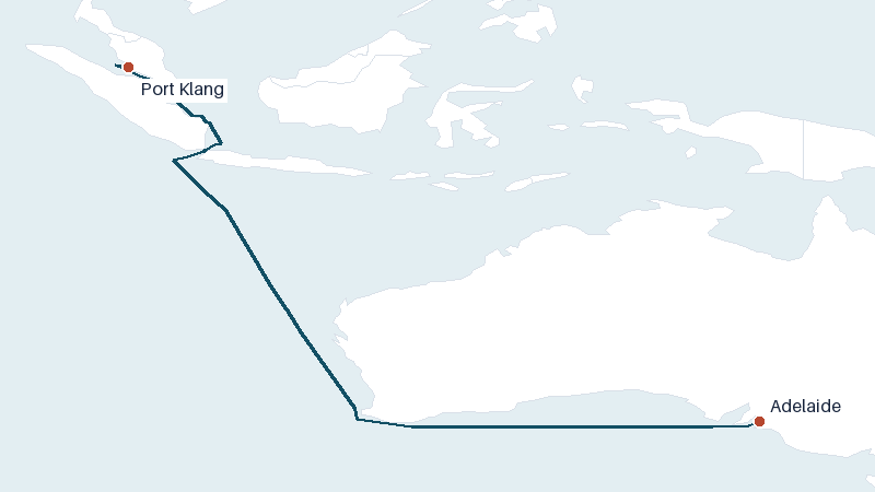 Sea route map from Port Klang to Adelaide &mdash; 3870 nautical miles