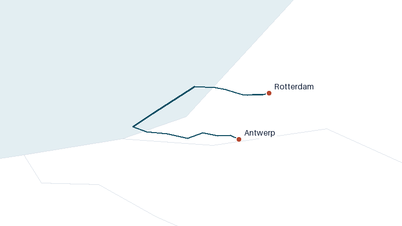 Sea route map from Rotterdam to Antwerp &mdash; 98 nautical miles