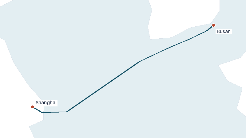 Sea route map from Shanghai to Busan &mdash; 469 nautical miles