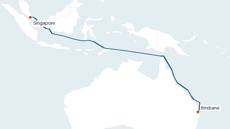 Sea route map from Singapore to Brisbane &mdash; 3793 nautical miles
